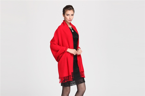 紅色披肩 竹纖維披肩 拉絨披肩