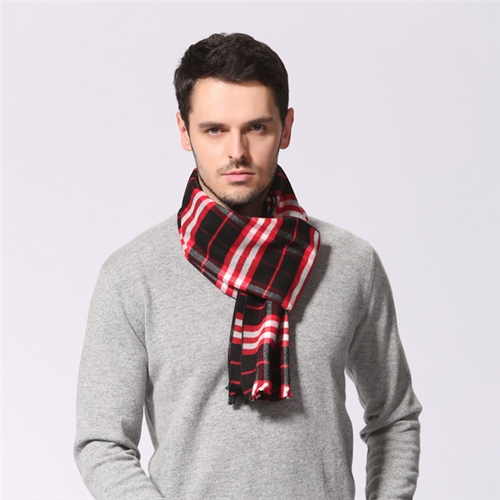 紅色男士格子圍巾