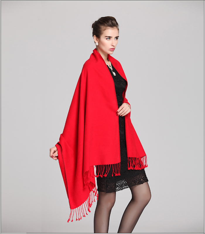 紅色披肩 竹纖維披肩 拉絨披肩